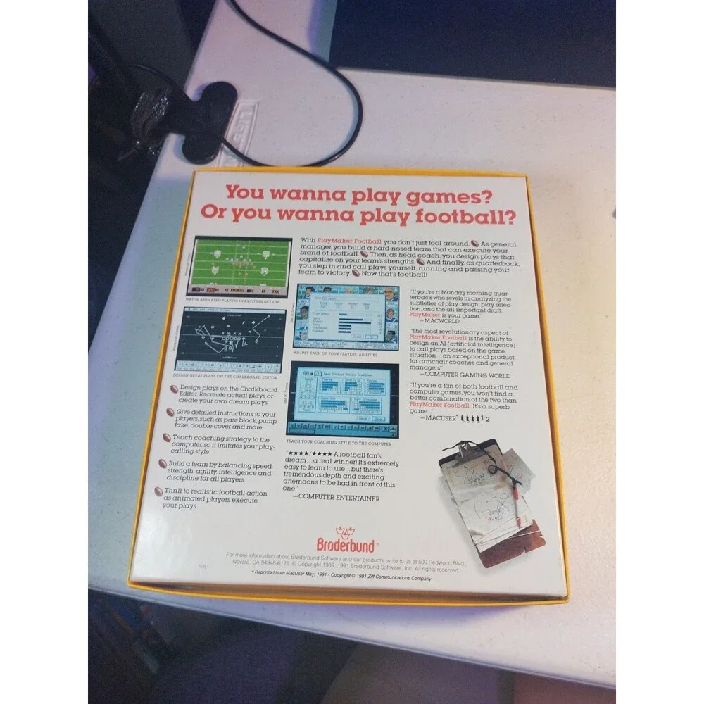 Playmaker Football By Broderbund For Apple Macintosh 1991 3.5 Floppies CIB